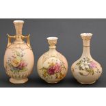 Three Royal Worcester vases, 1894, 1910 and 1915, printed and painted with wild flowers on shaded