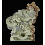 A Chinese jade dragons carving, 12cm h Good condition