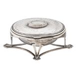 An Art Nouveau oval silver trinket box,   in 'Liverty' style with mother of pearl mounted lid,
