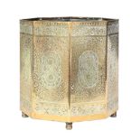 A 'Cairo ware' octagonal brass waste paper basket, first half 20th c, 30cm h Good condition,