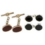 A pair of silver and onyx octagonal cufflinks, 12mm, by Payton, Pepper & Sons Ltd, Birmingham 1954