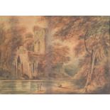 English School, early 19th c - A Ruined Church, watercolour, 31 x 43cm Dirty, faded, in old verre