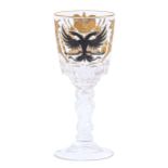 A Russian wine glass, Imperial Glass Manufactory, St Petersburg, late 19th c, of cut glass in gilt