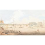 Gideon Yates (Fl. 1790-1837) - London Bridge and Fishmongers' Hall, signed, watercolour in wash line