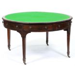 A mahogany library table, early 20th c, in George III style, the baize lined round top with ovolo