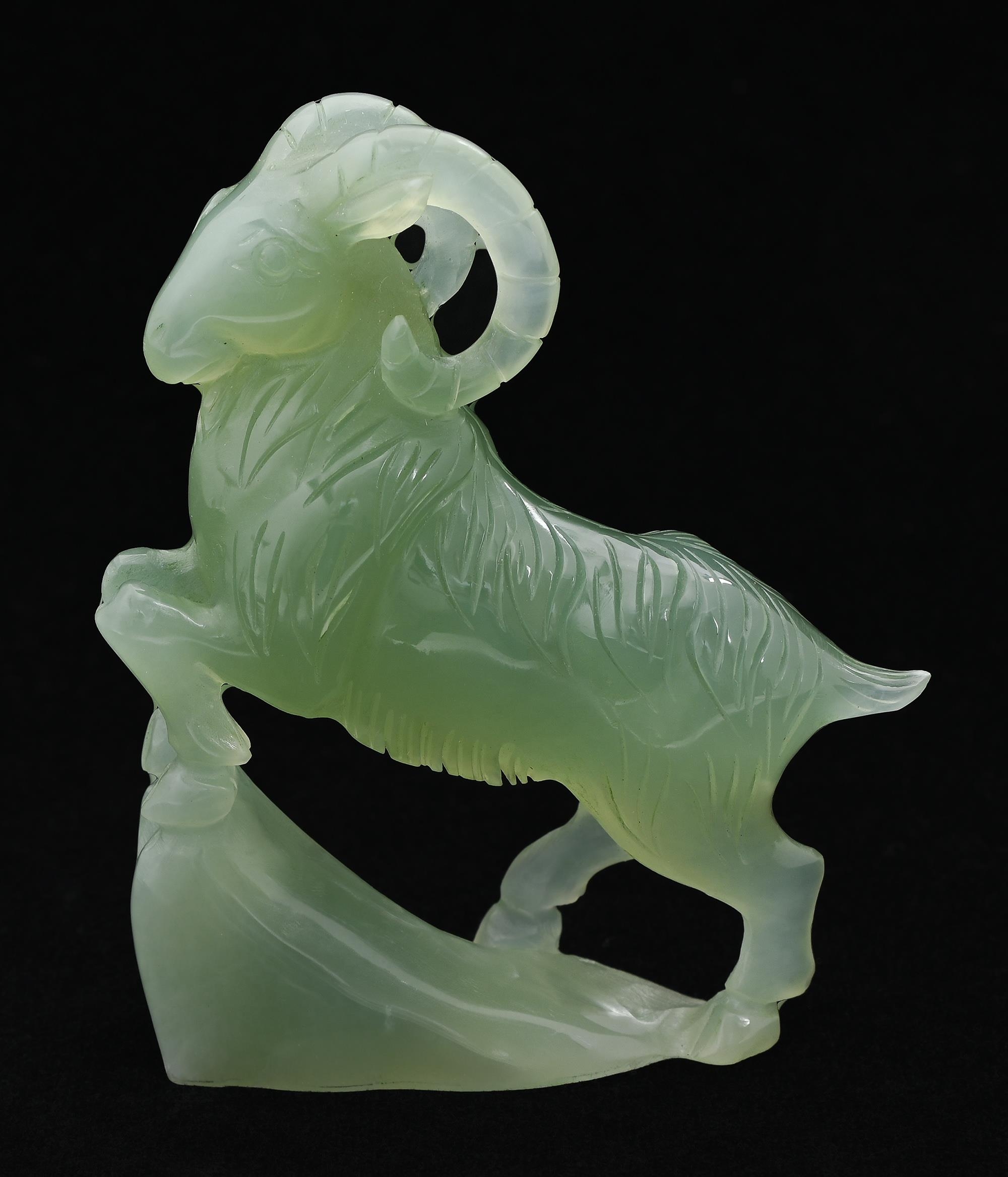 A Chinese jade carving of a goat, 11.5cm h Good condition