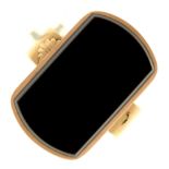An onyx signet ring,  in gold, on gold band, unmarked, 8.4g, size S Lacks shell from one shoulder;