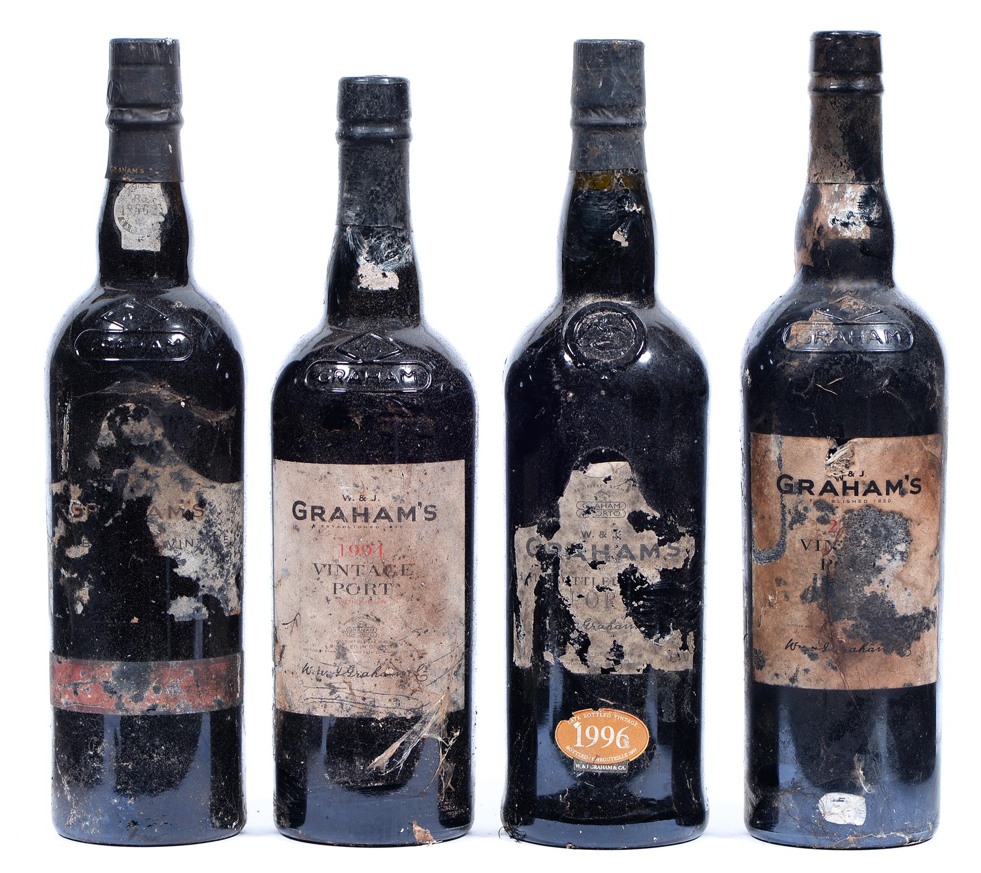 W & J Graham's Vintage Port, 1991, 1996 and two others circa 1990's / 2000's, four bottles, labels