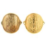 Two 9ct gold St Christopher rings, both Birmingham, 1966 and circa, 6.2g, size J and O Both worn