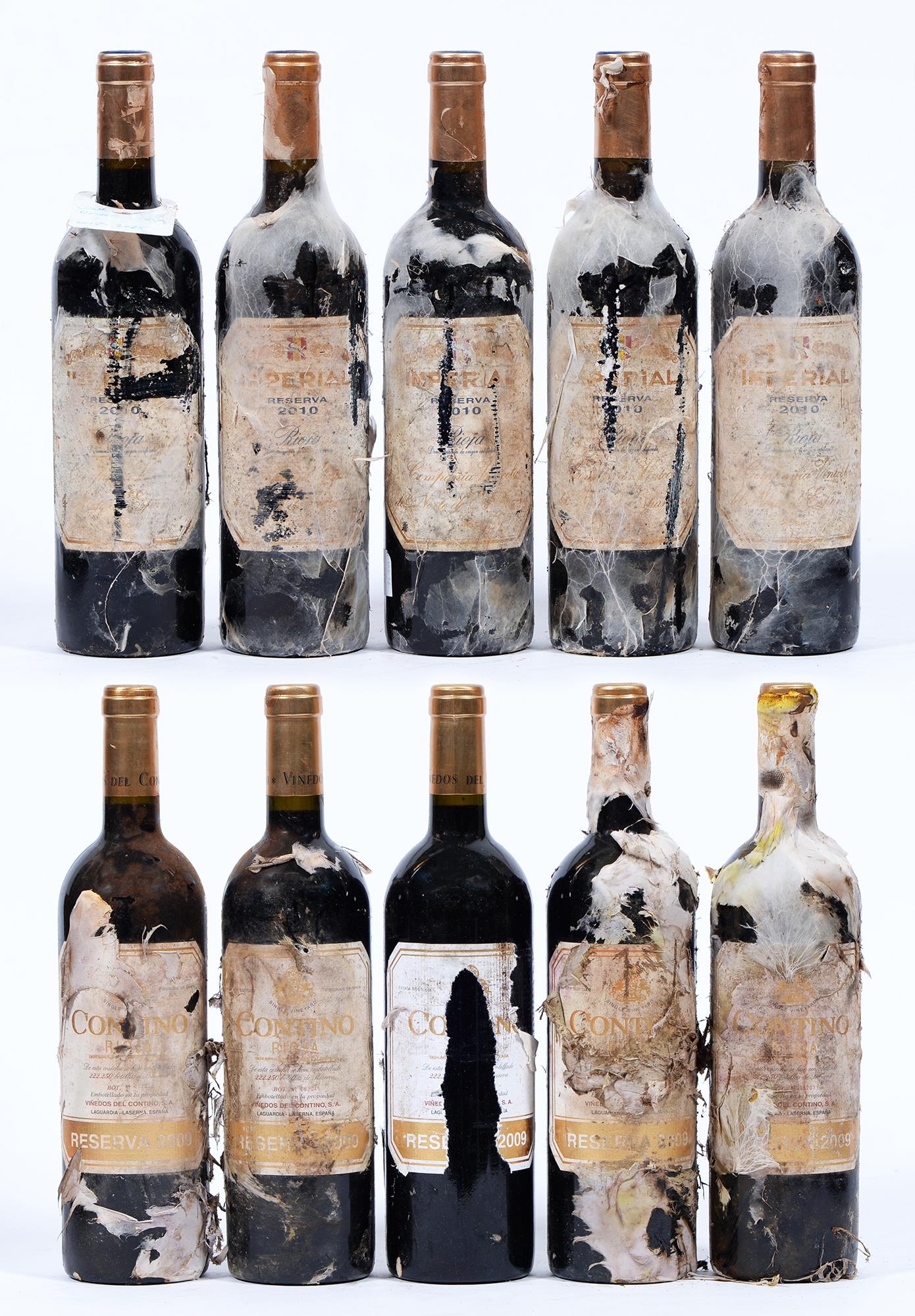 Contino Rioja Reserva, 2009, five bottles, Imperial Rioja Reserva, 2010, five bottles, levels