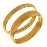 Two 22ct gold wedding rings,  Birmingham 1923 and 1954, 6.4g, size K and N One ring distorted from