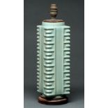 A Chinese celadon vessel, Cong, 20th c, base drilled and mounted as a lamp, 35cm h excluding lamp
