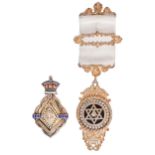 Two masonic jewels, comprising Queen Victoria's Diamond Jubilee, silver gilt and enamel with pastes,