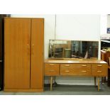 A Stag mid-century modern light wood wardrobe and dressing table with mirror, c1960, wardrobe