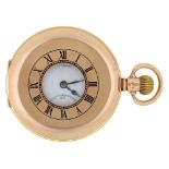A 9ct gold half hunting cased keyless lever watch, W H May Nottingham, with Zenith movement, in