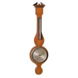 A mahogany and broken line inlaid aneroid barometer, J Perry Nottingham, second quarter 20th c, with