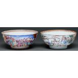Two Chinese export porcelain punch bowls, late 18th c, richly decorated in famille rose enamels