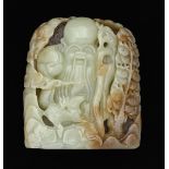 A Chinese jade pebble carving of Shoulao, 10cm h Good condition