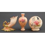 A Royal Worcester violet vase and two others, 1897, 1907 and circa, two printed and painted with