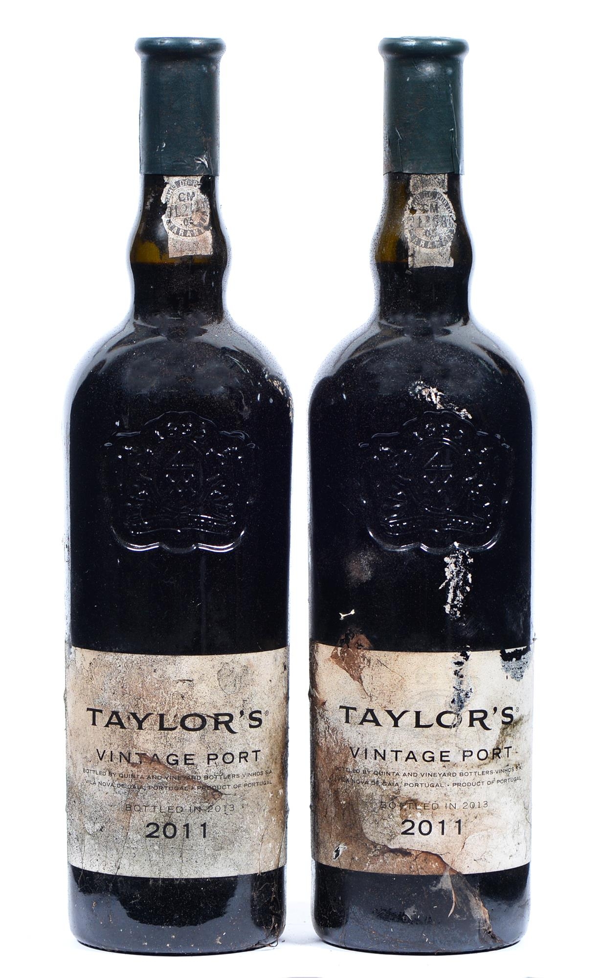 Taylor's Vintage Port, 2011, two bottles, branded foil capsules, labels fair, levels good