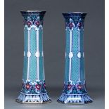 A pair of Burgess and Leigh Burleigh Ware hexagonal vases, early 20th c, 29cm h, printed mark Good