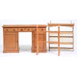 A Victorian waxed pine desk, 75cm h; 50 x 128cm, a pine plate rack and a similar towel rail (3)