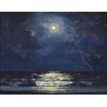 John Foulger (1942-2007) - Moonlight Worthing, signed, inscribed verso, oil on board, 19 x 24cm Good
