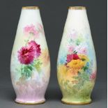 A pair of Mintons bone china vases, c1894-1910, painted by F Walklett, both signed, with flowers
