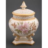 A Grainger's Worcester pot pourri vase, cover and inner cover, 1890, decorated with shaded pink
