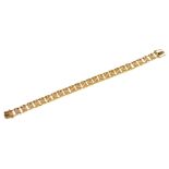 A gold bracelet, composed of square links, 19cm l, marked 9ct, 10g One link partly detached