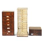 Three wooden multi-drawer tool or other chests and miscellaneous contents, largest 87cm h In ex-