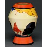 Clarice Cliff. An A J Wilkinson Summerhouse vase, 1931, 20cm h, printed Fantasque mark Some