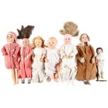 Seven various bisque and other head character dolls, first half 20th c, mostly with jointed