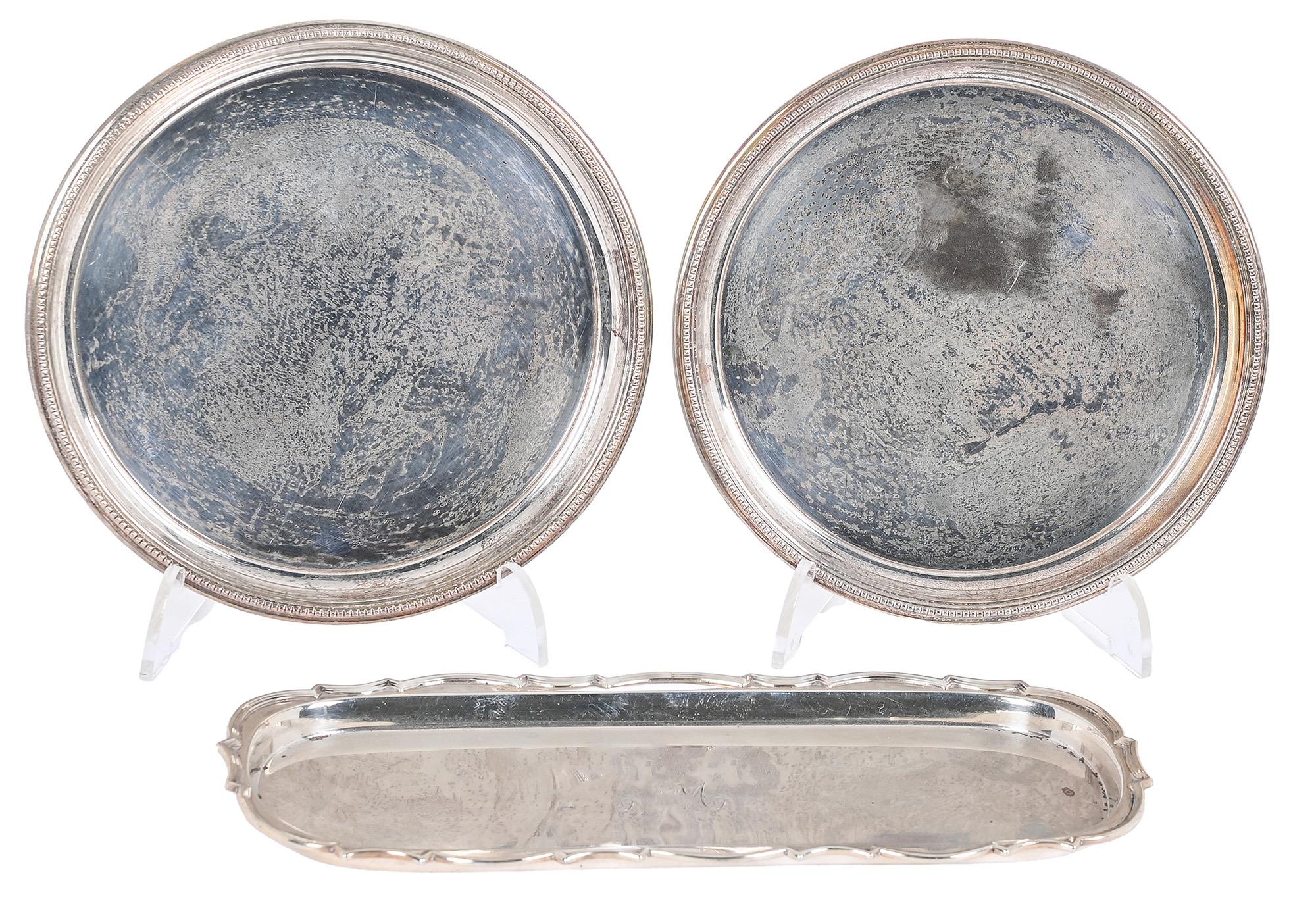 A pair of Elizabeth II silver coasters, with beaded rim, 15cm diam, by The Barker Ellis Silver Co,