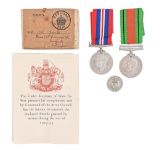 WWII attributed pair, Defence Medal and War Medal, card box addressed Radford Nottingham and King'