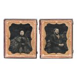 A pair of English wet collodion positive photograph portraits, ambrotype, of Thomas Wayne and Mrs