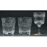 A pair of Victorian fluted and engraved glass beakers, inscribed A Clarke or J Clarke, 12.5cm h