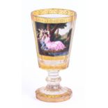 A Viennese transparent enamelled goblet, c1820, of faceted form, the bowl decorated with 'Cupid