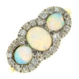 An opal and diamond cluster ring, in gold, apparently unmarked, 3.9g, size P Wear, opals wanting