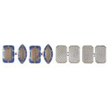 A pair of silver and blue enamel bordered cufflinks, c1925, marked STERLING SILVER RD 710041 and a