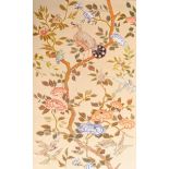 An Arts and Crafts silk and wool embroidered panel, c1900, of birds and tree peony, 122 x 80cm,