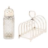 A George V silver seven hoop toast rack, 12cm l, by Suckling Ltd, Birmingham 1928 and a silver