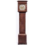 An English oak eight day longcase clock, J R Malton, the 12" brass dial with matted centre, date