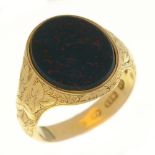 A Victorian 15ct gold signet ring, set with bloodstone, Birmingham 1865, 3.5g, size L Light wear,