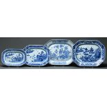 Four Chinese export blue and white dishes, late 18th c, painted with landscapes or peony, 24.5 -