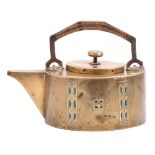 A Continental secessionist brass kettle, early 20th c, 17cm h Polish residue, dents and wear