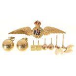 A 9ct gold and enamel RAF sweetheart's brooch, 59mm l, Birmingham, marks rubbed, and several ear