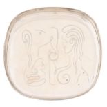 Geoffrey Bellamy. An Elizabeth II engraved silver Adam and Eve dish, 10 x 10cm, maker's mark and