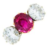 A ruby and diamond ring, the cushion cut ruby of 3.4ct approx., in gold, 4.5g, size L Sold with