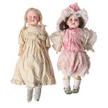 Two composition character dolls, with Schoenau and Hoffmeier or Heubach bisque head or shoulder-